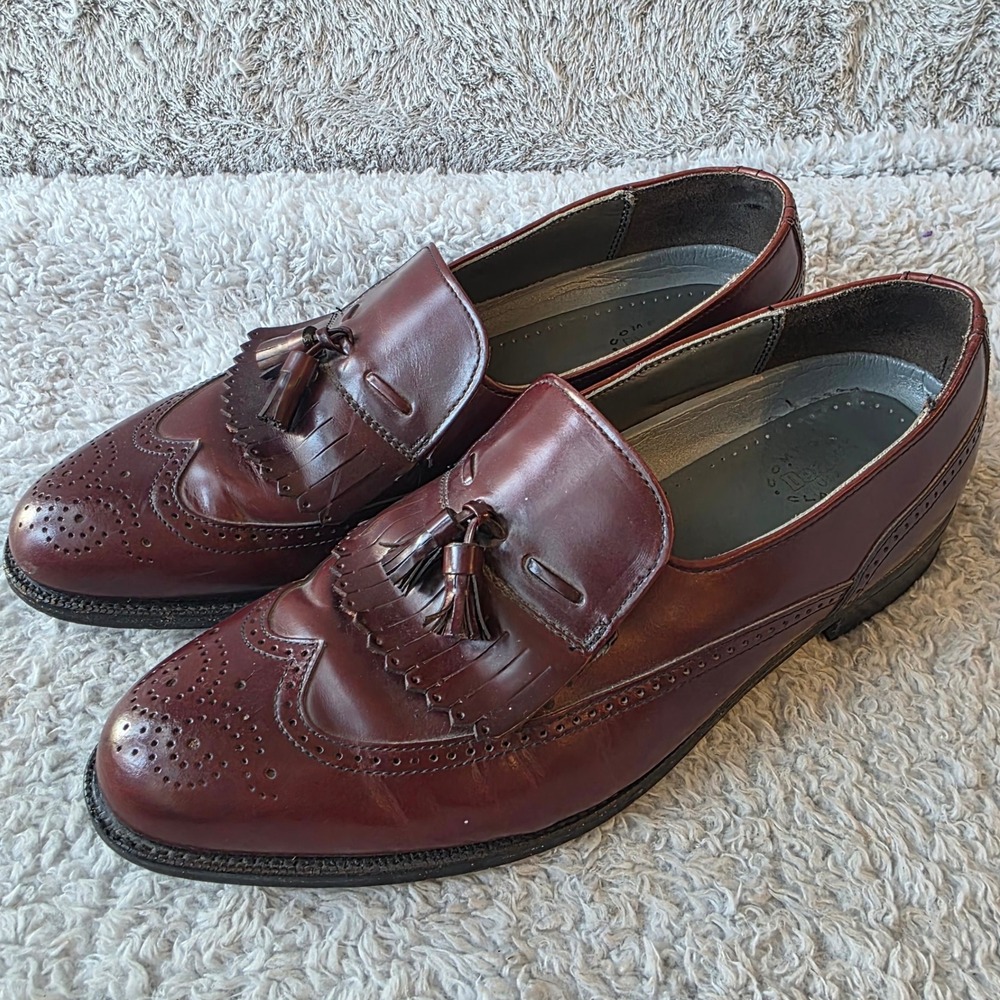 VTG Dexter USA‎ Leather Tassel Loafers Wingtip Brogue Dress Shoes Burgundy 12M